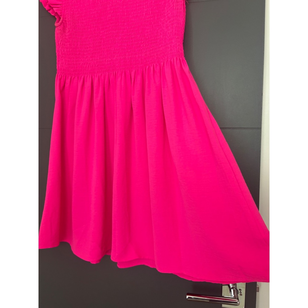 Jodifl Hot Pink Smocked Mini Dress Ruffle Sleeve V-Neck G10265 Womens Medium - Picture 6 of 7